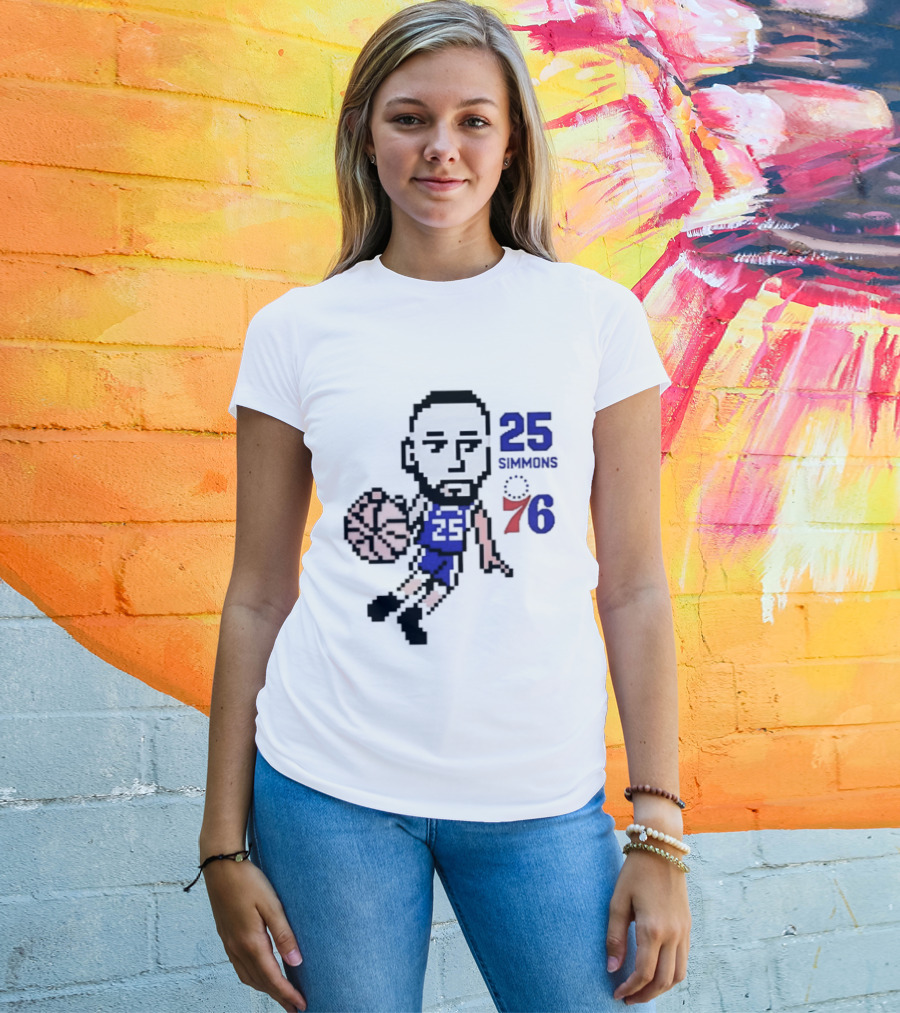 Ben Simmons 25 Philadelphia 76ers Pixel Art With Basketball T-Shirt