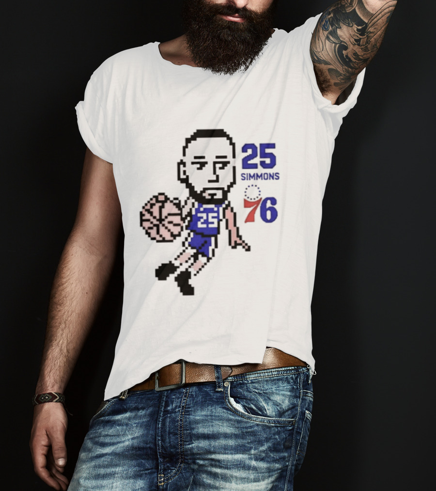 Ben Simmons 25 Philadelphia 76ers Pixel Art With Basketball T-Shirt
