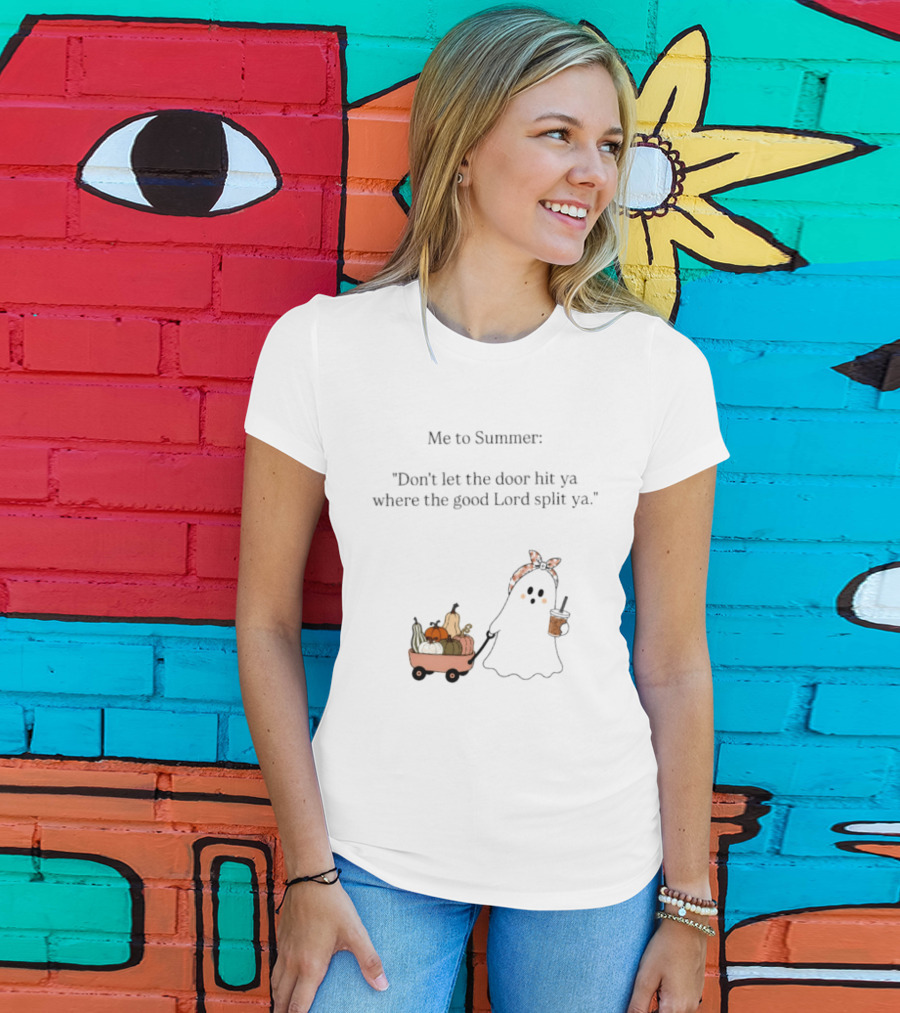 Me To Summer Ghost Quote With Pumpkins And Coffee For Halloween T-Shirt
