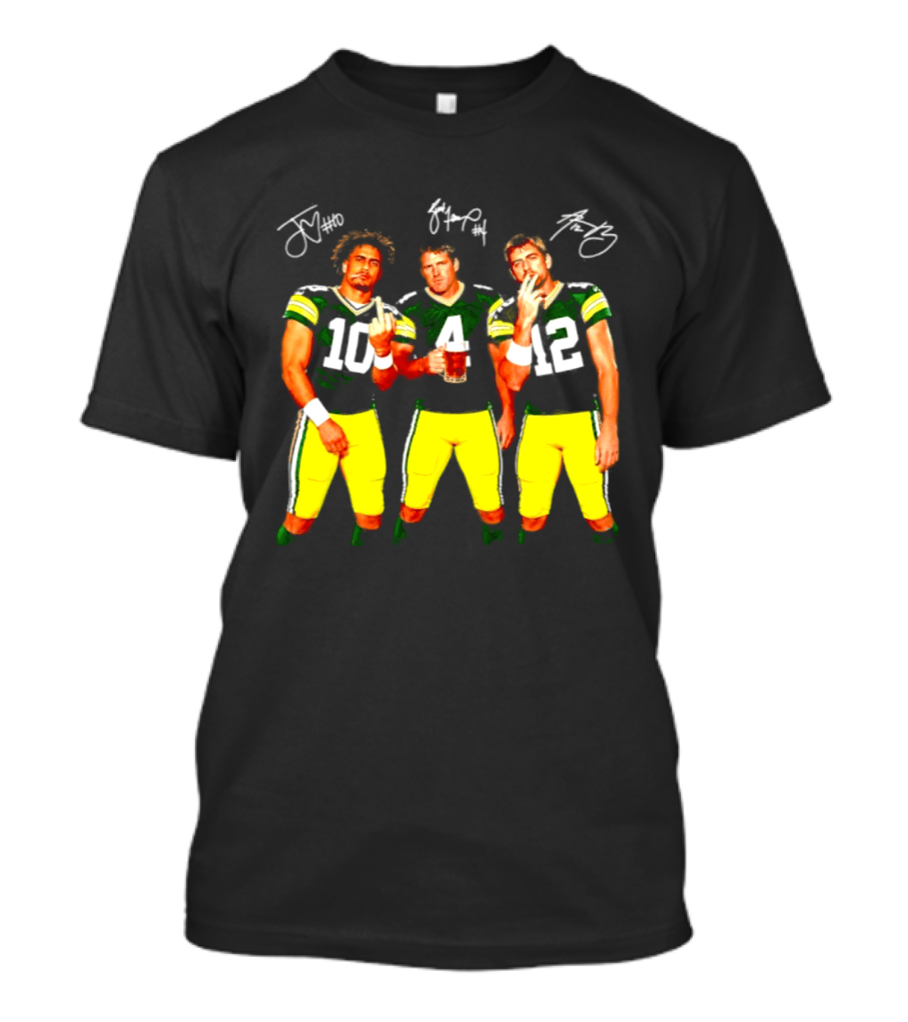 Brett Favre Aaron Rodgers Jordan Love Green Bay Packers Middle Finger Beer Smoking Signatures T-Shirt
