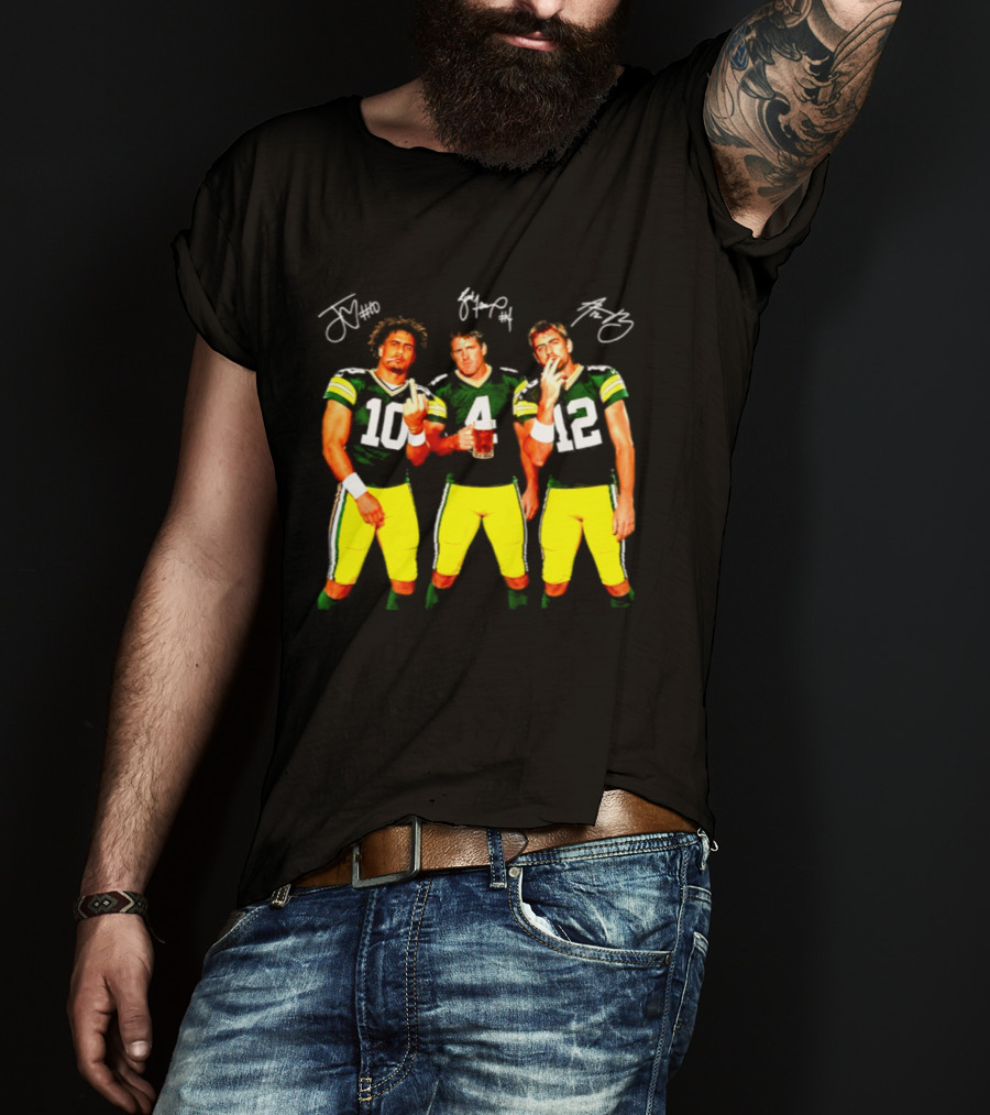 Brett Favre Aaron Rodgers Jordan Love Green Bay Packers Middle Finger Beer Smoking Signatures T-Shirt