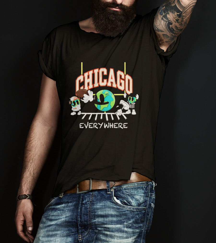 Chicago Football Everywhere Windy City Globe 2026 T-Shirt