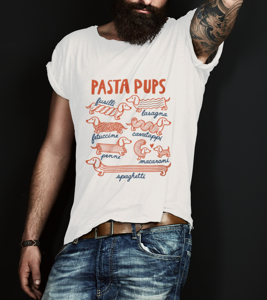 Pasta Pups Dachshund Fusilli Lasagna Fettuccine Cavatappi Penne Macaroni Spaghetti T-Shirt