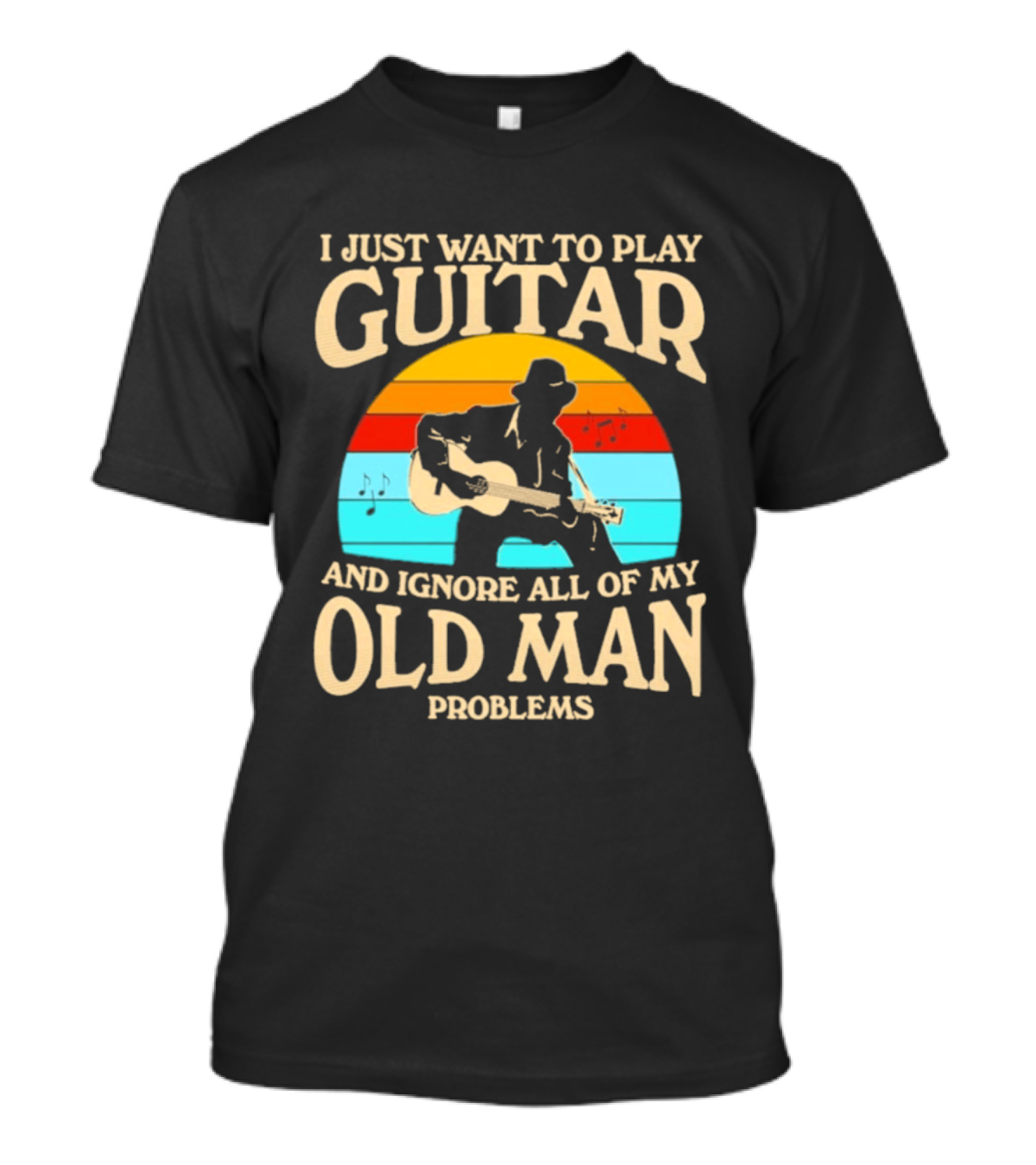 I Just Want To Play Guitar And Ignore All Of My Old Man Problems Vintage Retro Sunset T-Shirt