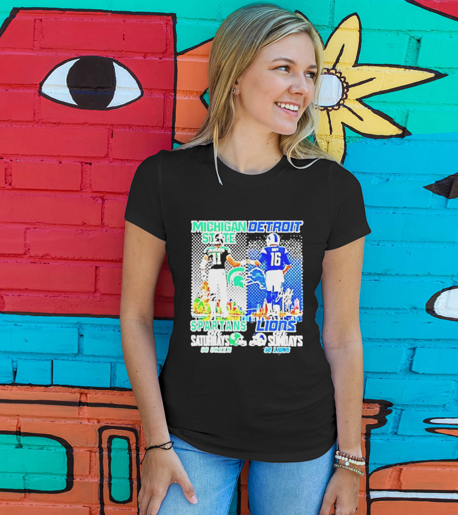 Michigan State Spartans Vs Detroit Lions Go Green Go Lions Football Showdown T-Shirt