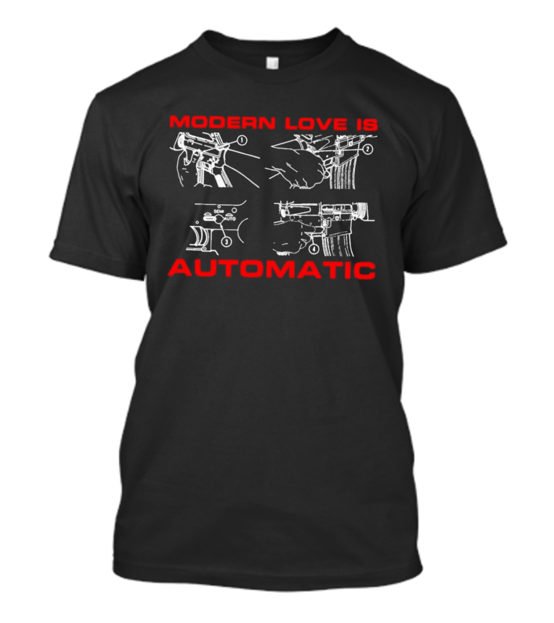 Modern Love Is Automatic AR15 Rifle Blueprint Diagram T-Shirt