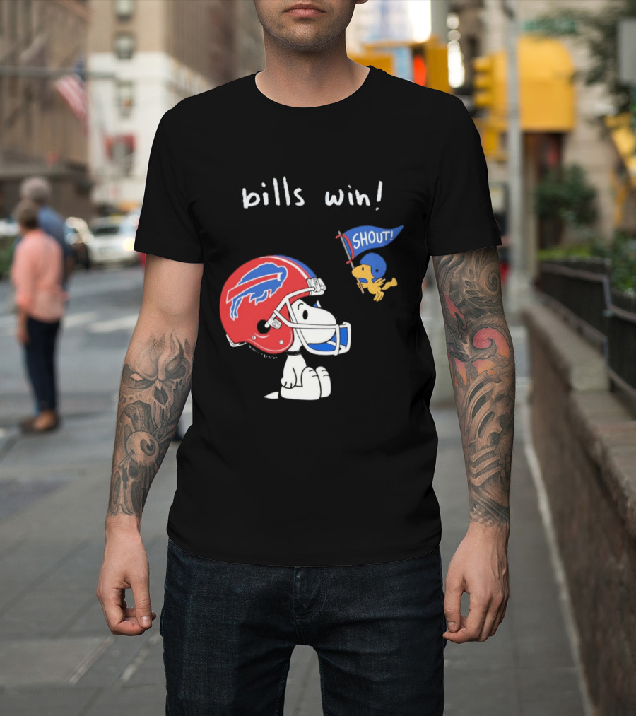 Snoopy Woodstock Buffalo Bills Win Shout Football T-Shirt