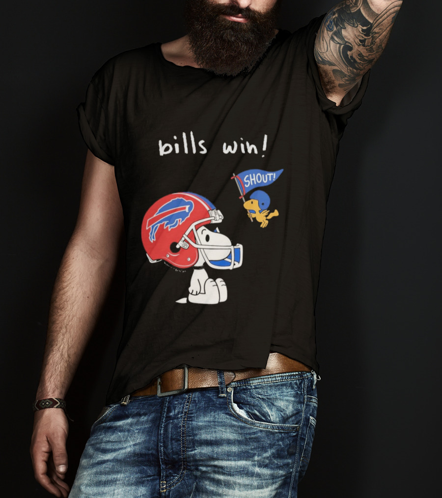 Snoopy Woodstock Buffalo Bills Win Shout Football T-Shirt