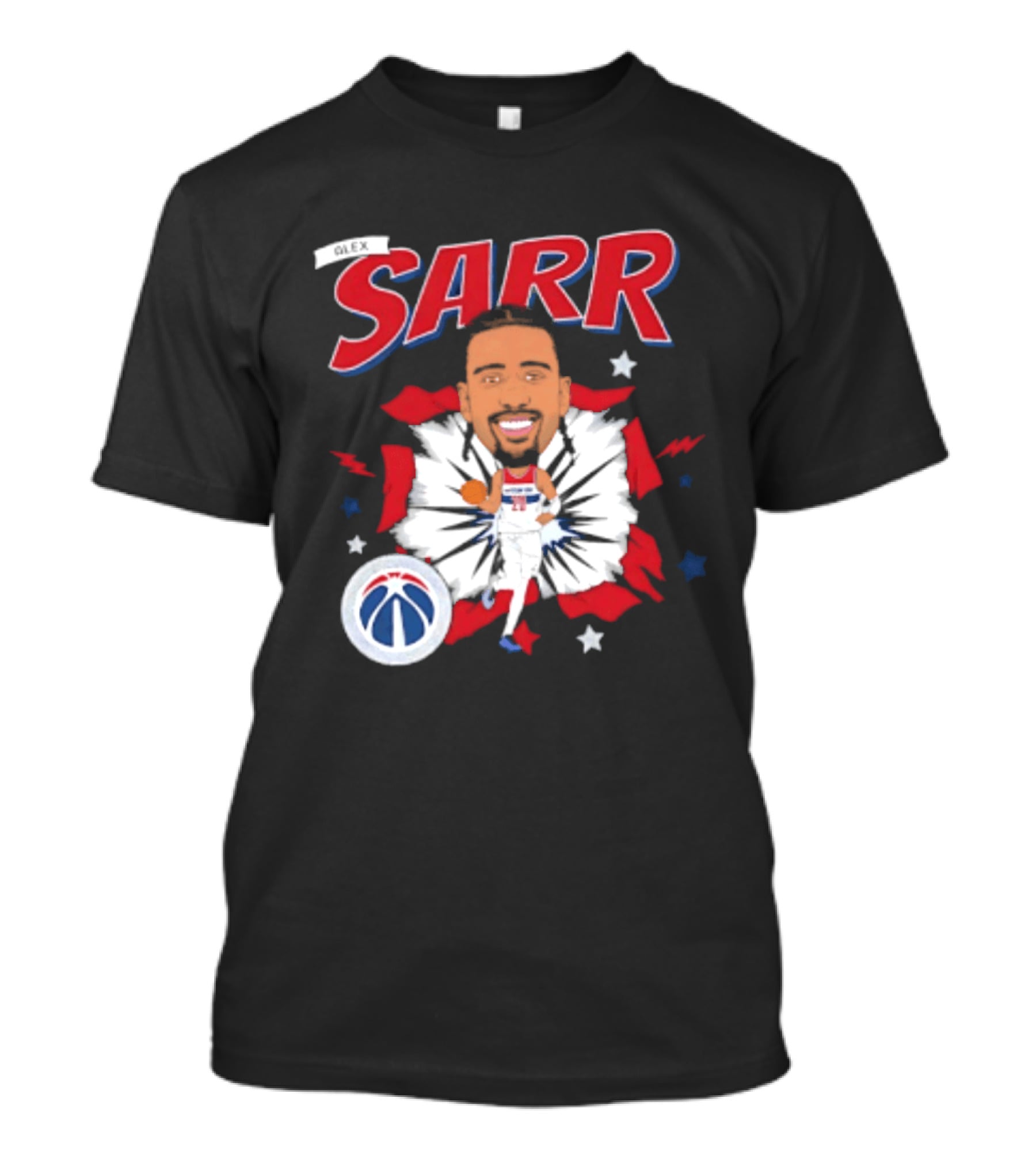 Sarr Washington Wizards Basketball Player Caricature With Team Logo And Stars T-Shirt
