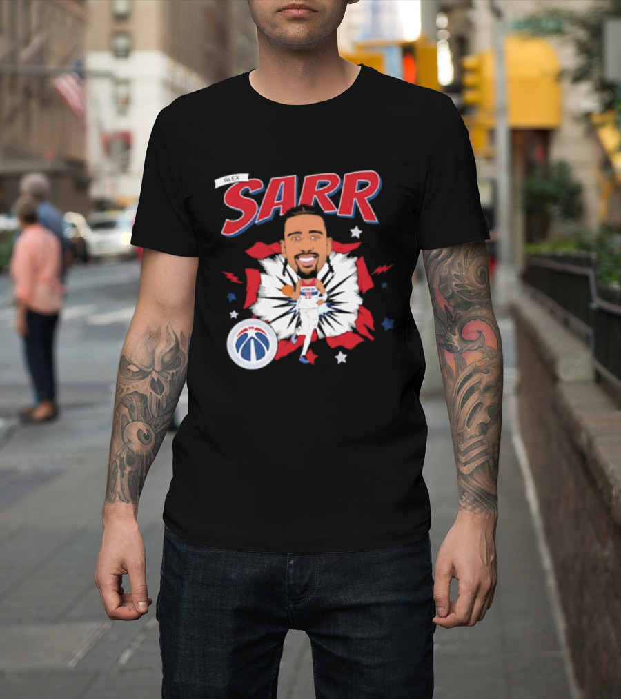 Sarr Washington Wizards Basketball Player Caricature With Team Logo And Stars T-Shirt