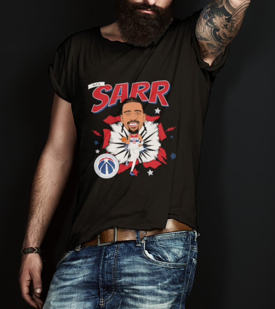 Sarr Washington Wizards Basketball Player Caricature With Team Logo And Stars T-Shirt