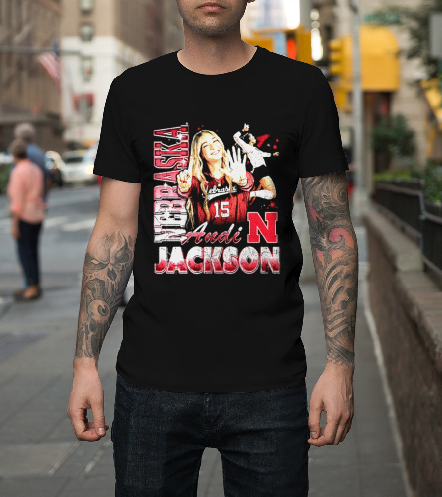 Andi Jackson 15 Nebraska Cornhuskers Collage T-Shirt