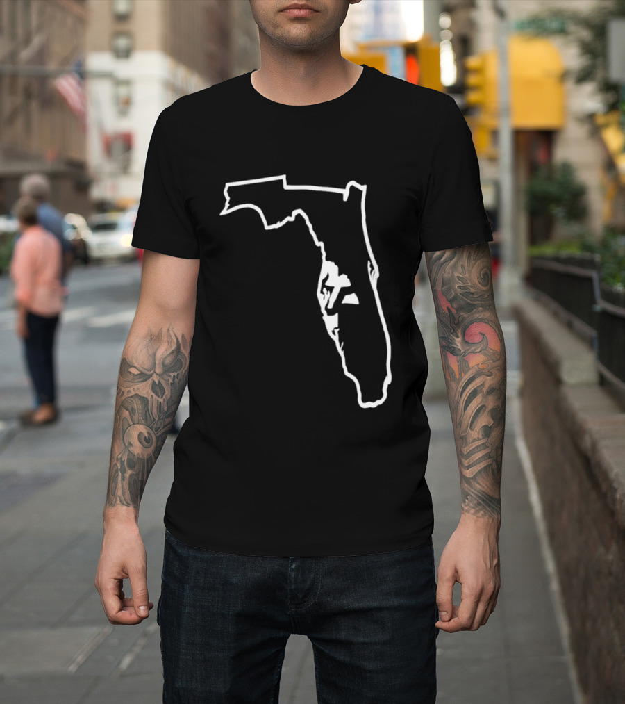 Florida State Outline Map White On Black T-Shirt