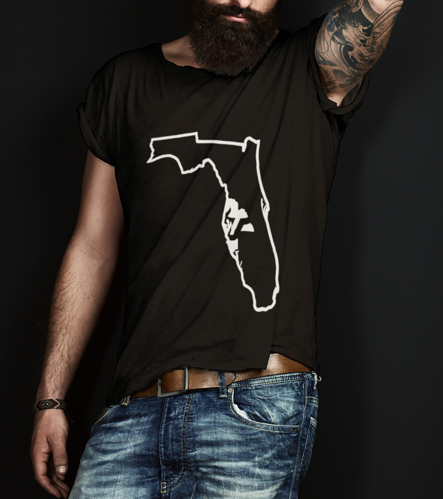 Florida State Outline Map White On Black T-Shirt