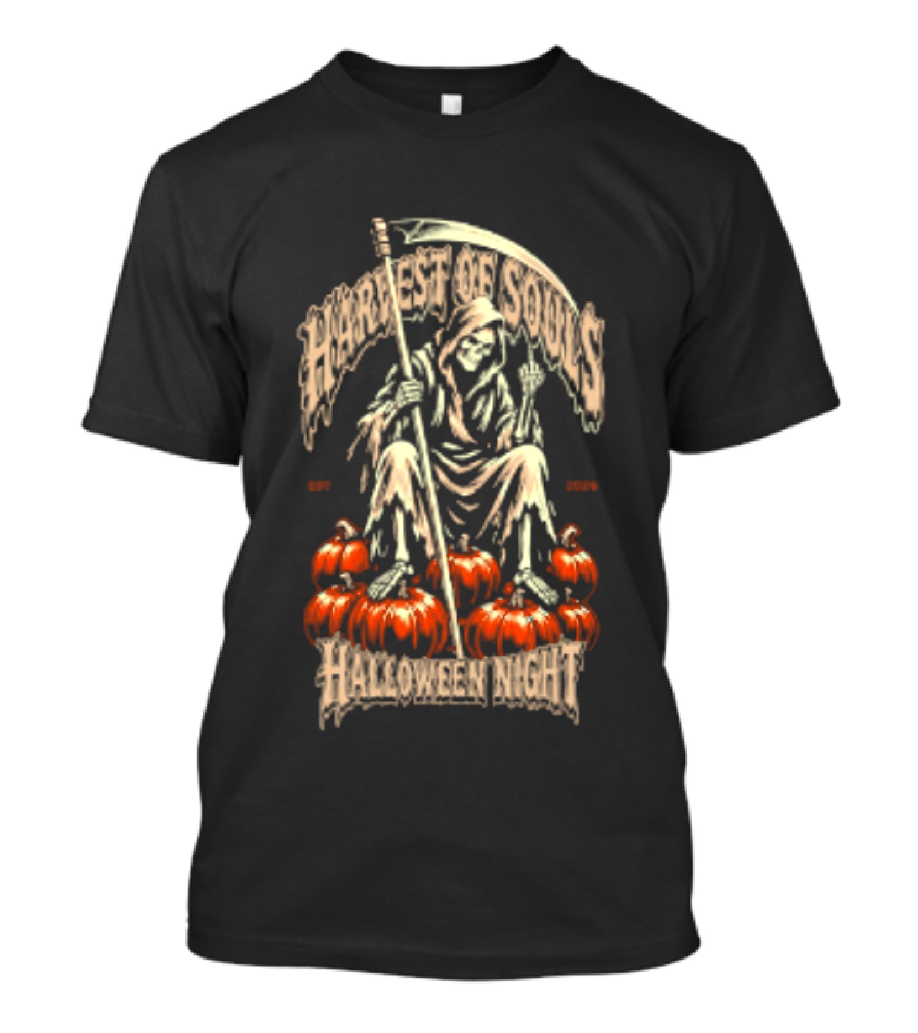 Grim Reaper Harvest Of Souls Halloween Night Middle Finger Pumpkins T-Shirt