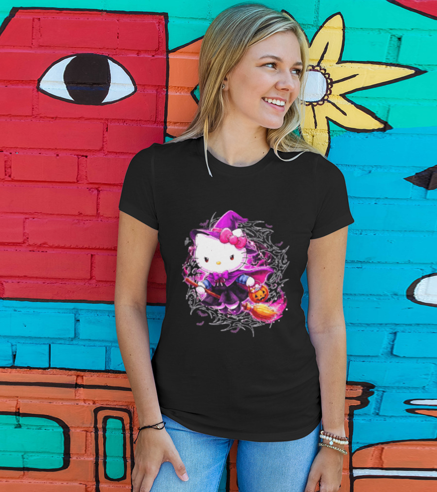 Hello Kitty Witch Sanrio Halloween Trick Or Treat Broom Pumpkin T-Shirt