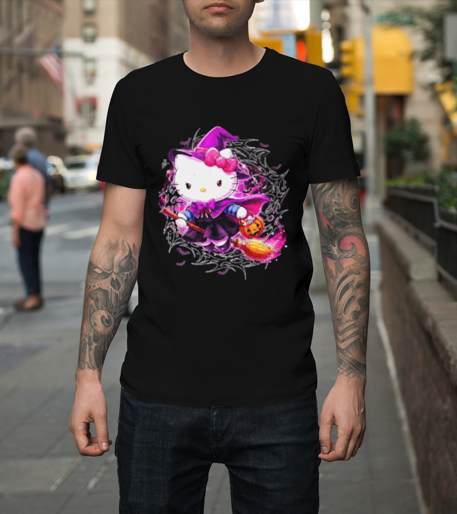 Hello Kitty Witch Sanrio Halloween Trick Or Treat Broom Pumpkin T-Shirt