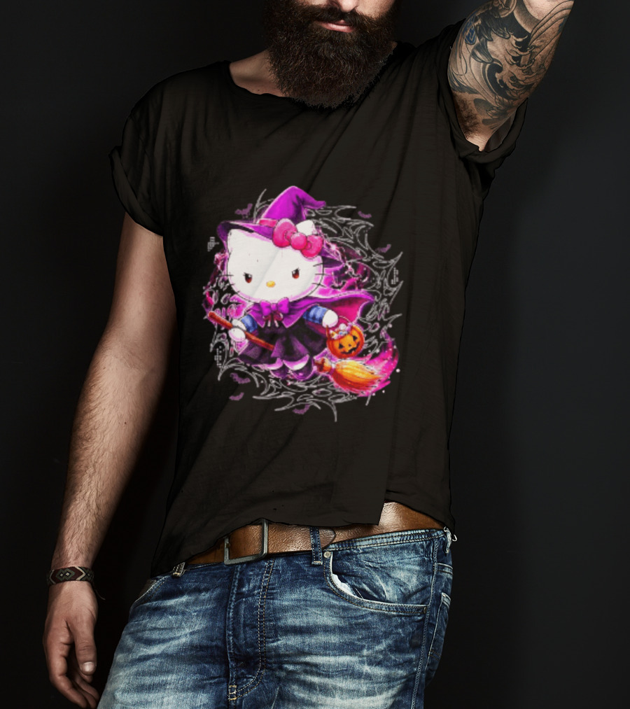 Hello Kitty Witch Sanrio Halloween Trick Or Treat Broom Pumpkin T-Shirt