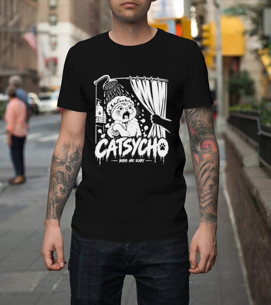 Catsycho Baths Are Scary Shower Scene With Cats T-Shirt
