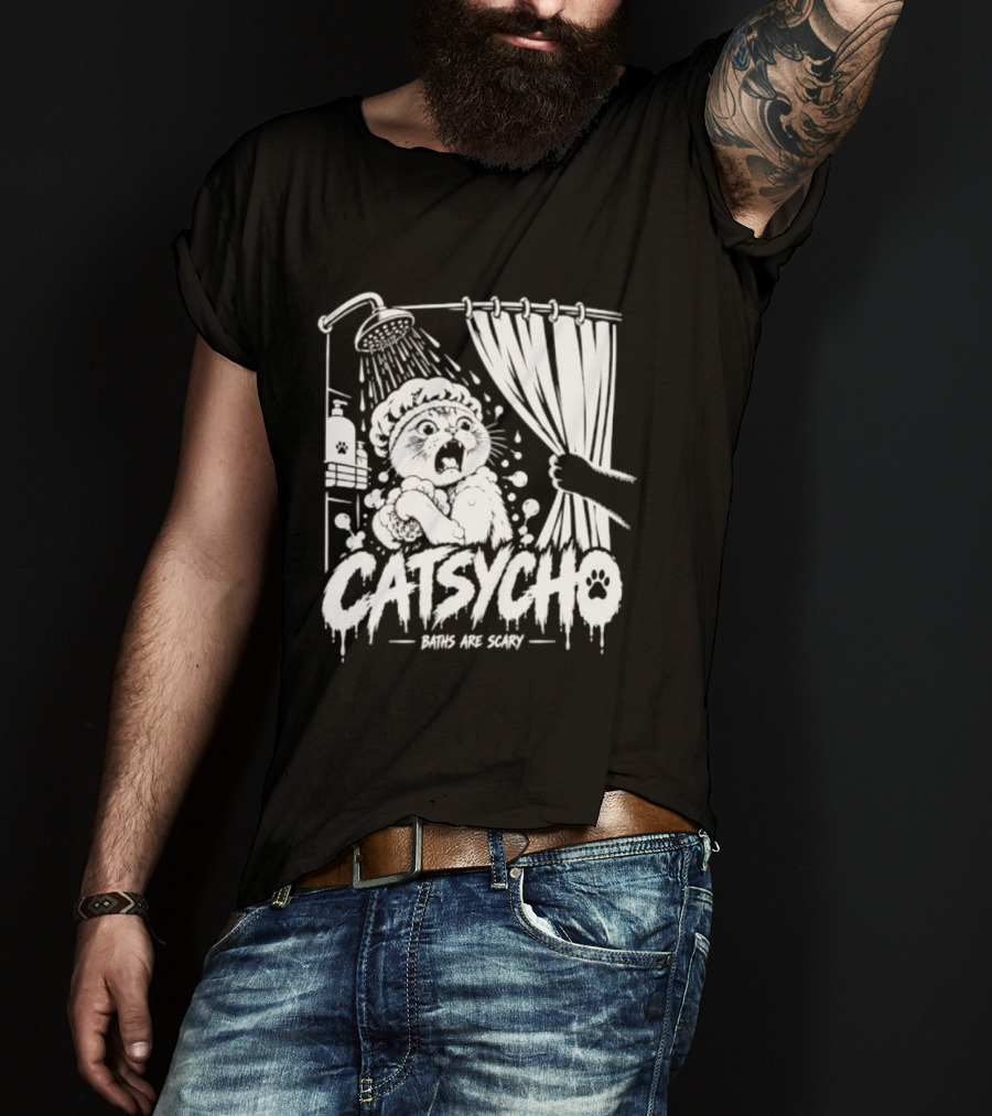 Catsycho Baths Are Scary Shower Scene With Cats T-Shirt
