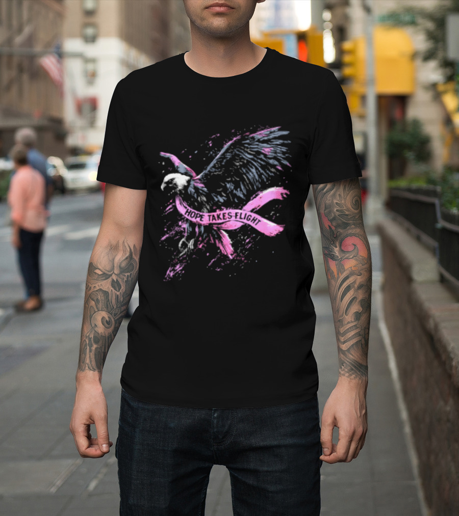 Hope Takes Flight Breast Cancer Awareness Pink Ribbon Eagle T-Shirt