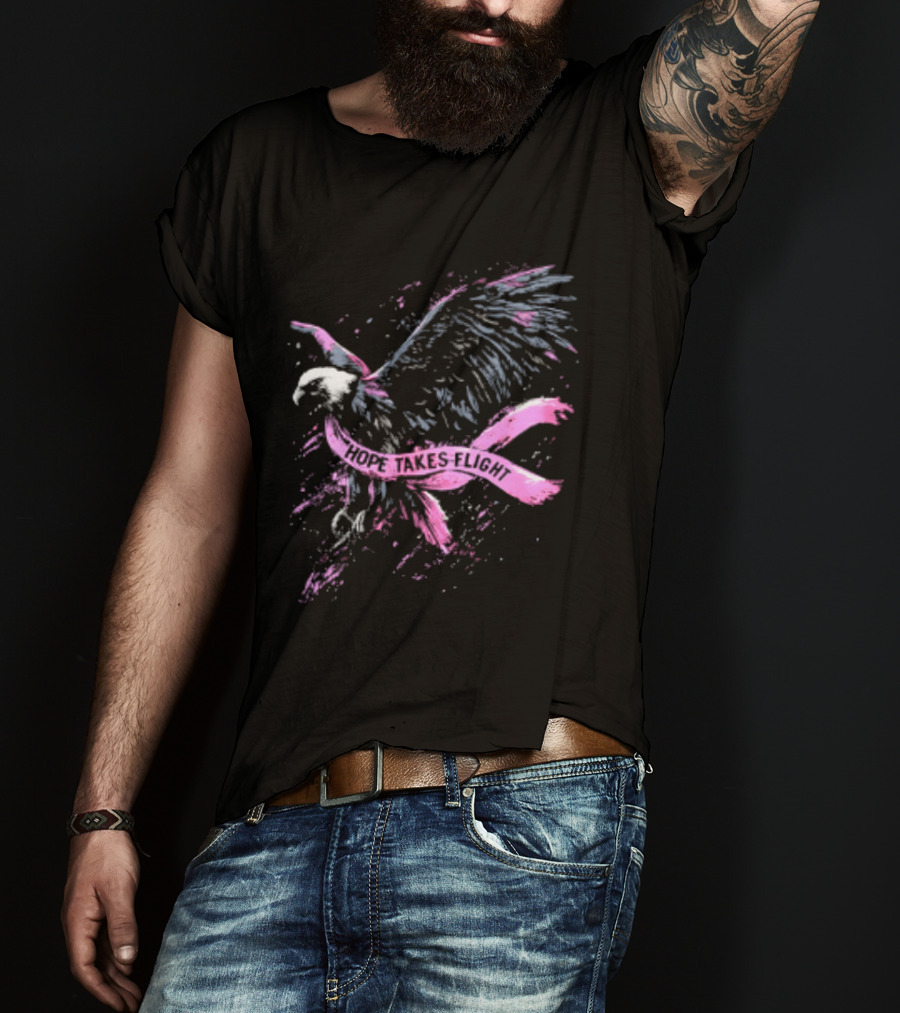 Hope Takes Flight Breast Cancer Awareness Pink Ribbon Eagle T-Shirt