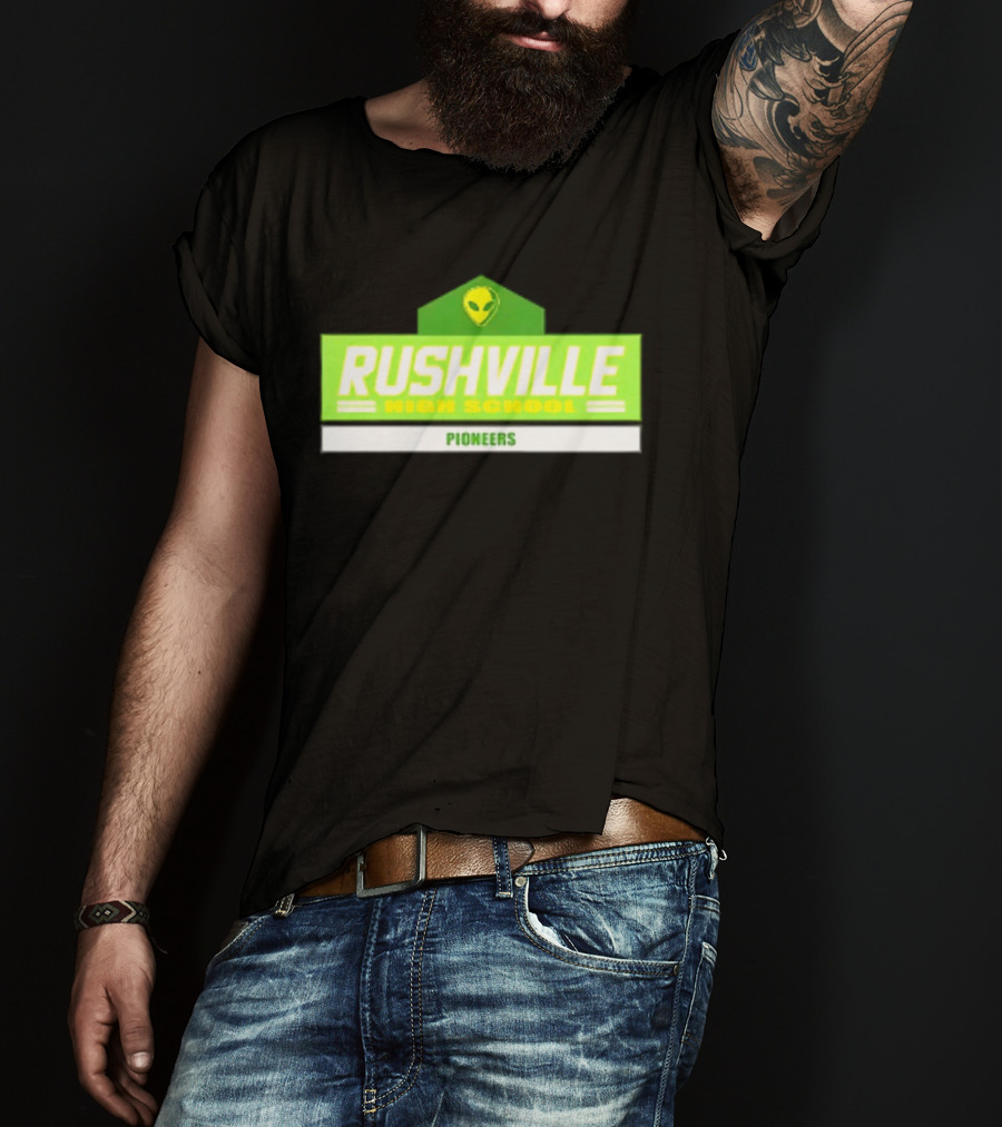 Rushville High School Pioneers Alien Logo Green T-Shirt