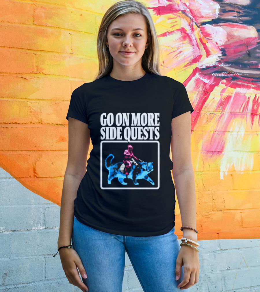 Go On More Side Quests Knight Riding Cat Pixel T-Shirt
