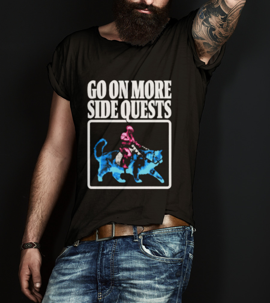 Go On More Side Quests Knight Riding Cat Pixel T-Shirt