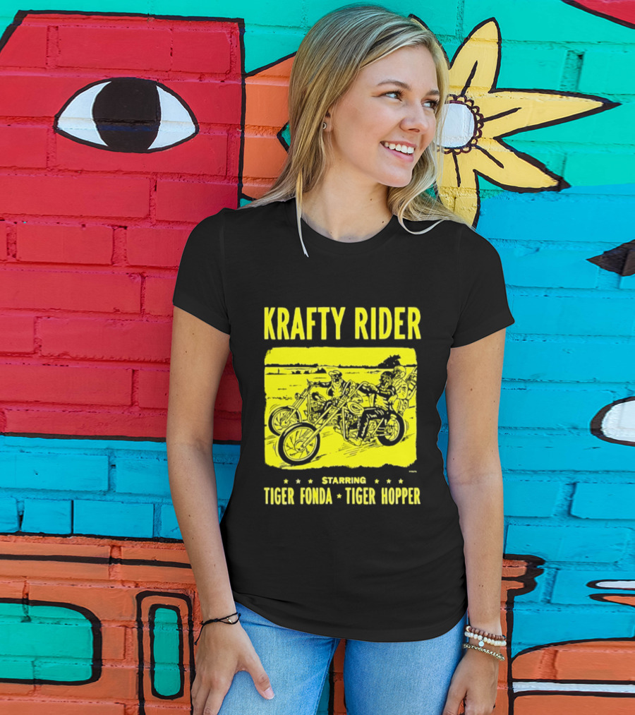 Krafty Rider Starring Tiger Fonda Tiger Hopper Vintage Motorcycle Adventure T-Shirt