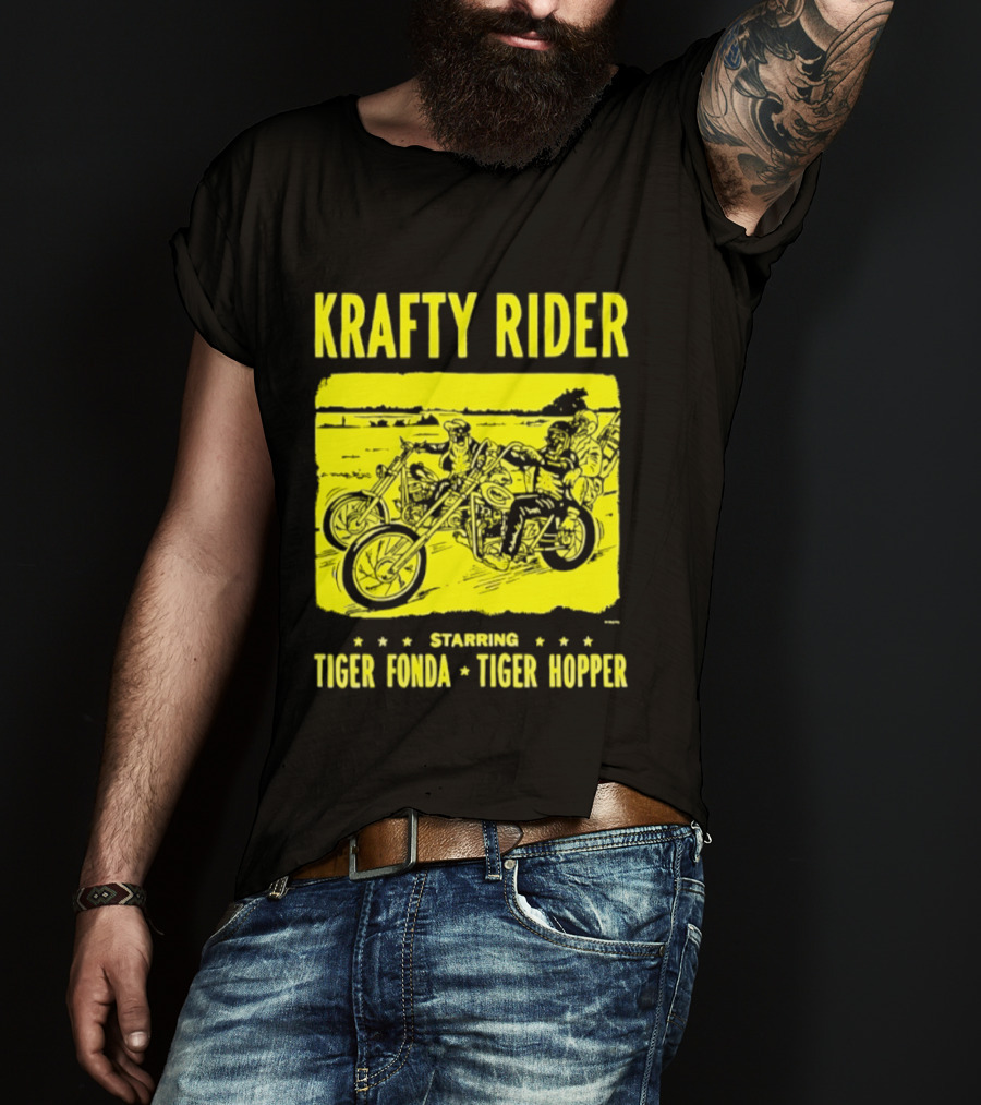 Krafty Rider Starring Tiger Fonda Tiger Hopper Vintage Motorcycle Adventure T-Shirt