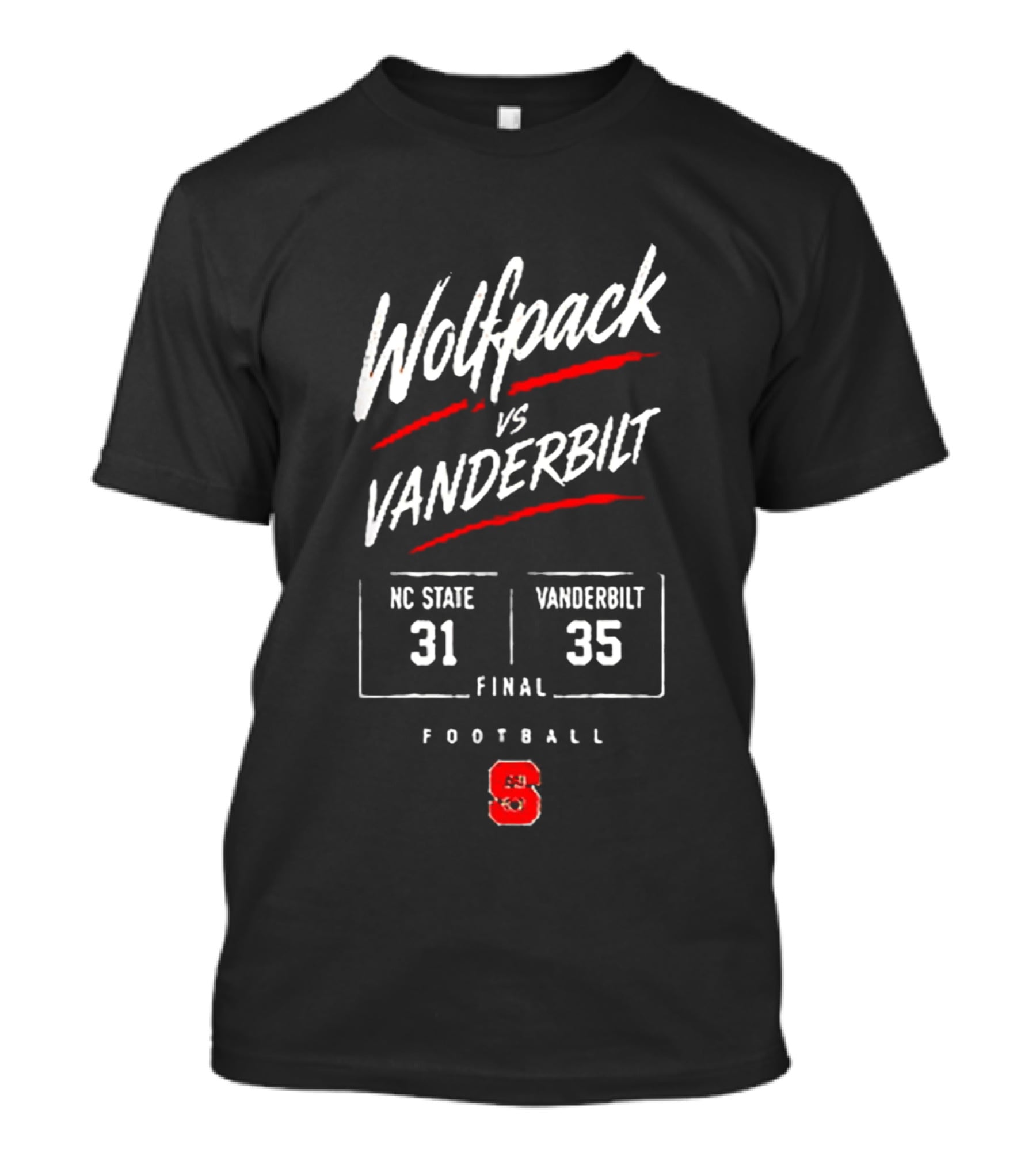 Wolfpack Vs Vanderbilt NC State 31 Vanderbilt 35 Final Football Score Matchup T-Shirt