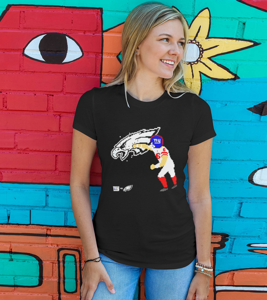 New York Giants Jaxson Dart Vs Philadelphia Eagles Retro Pixel T-Shirt