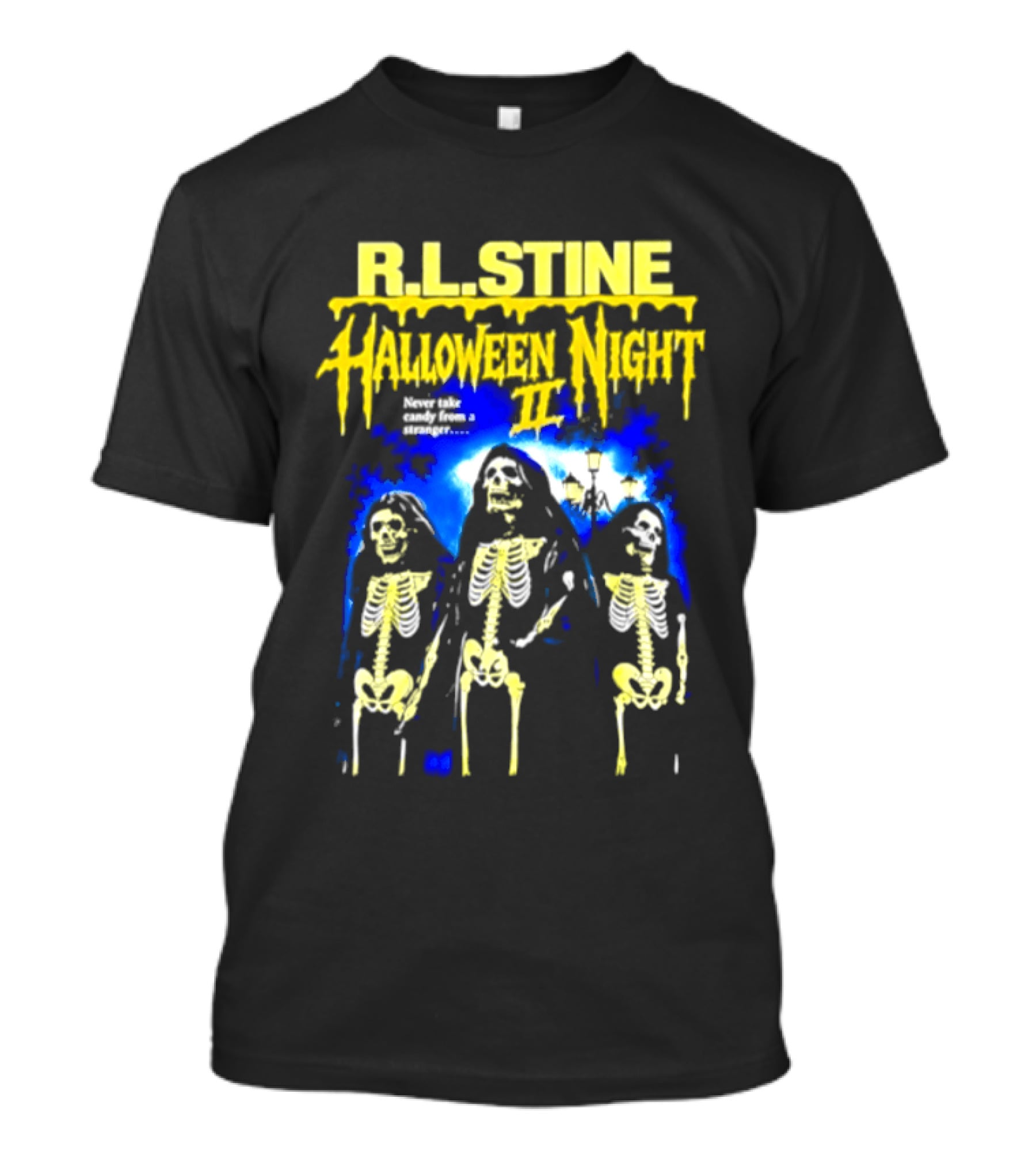 R.L. Stine Halloween Night II Never Take Candy From A Stranger Skeleton Trio T-Shirt
