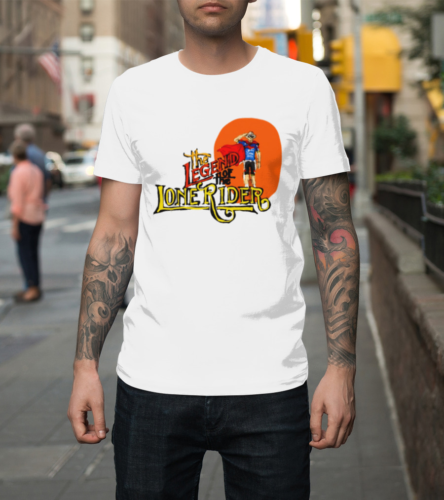 Legend Of The Lone Rider Cyclist Red Cape Blue Outfit T-Shirt