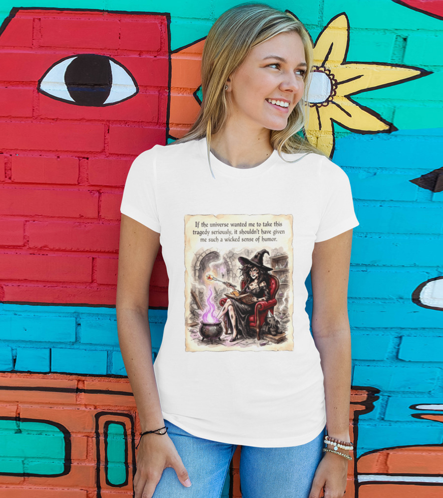 Witch With A Wicked Sense Of Humor And Magic Wand In Stone Room T-Shirt