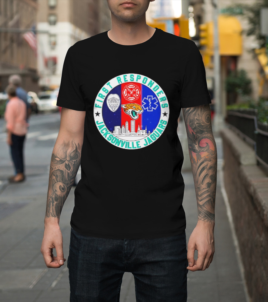 First Responders Jacksonville Jaguars Skyline Tribute 9.11 Memorial T-Shirt
