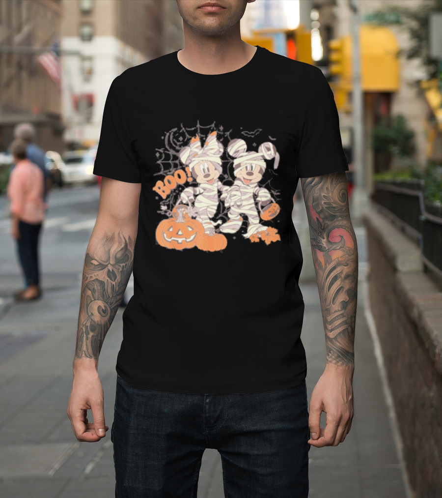Mickey Minnie Mummy Halloween Boo Disney Spooky Pumpkin T-Shirt