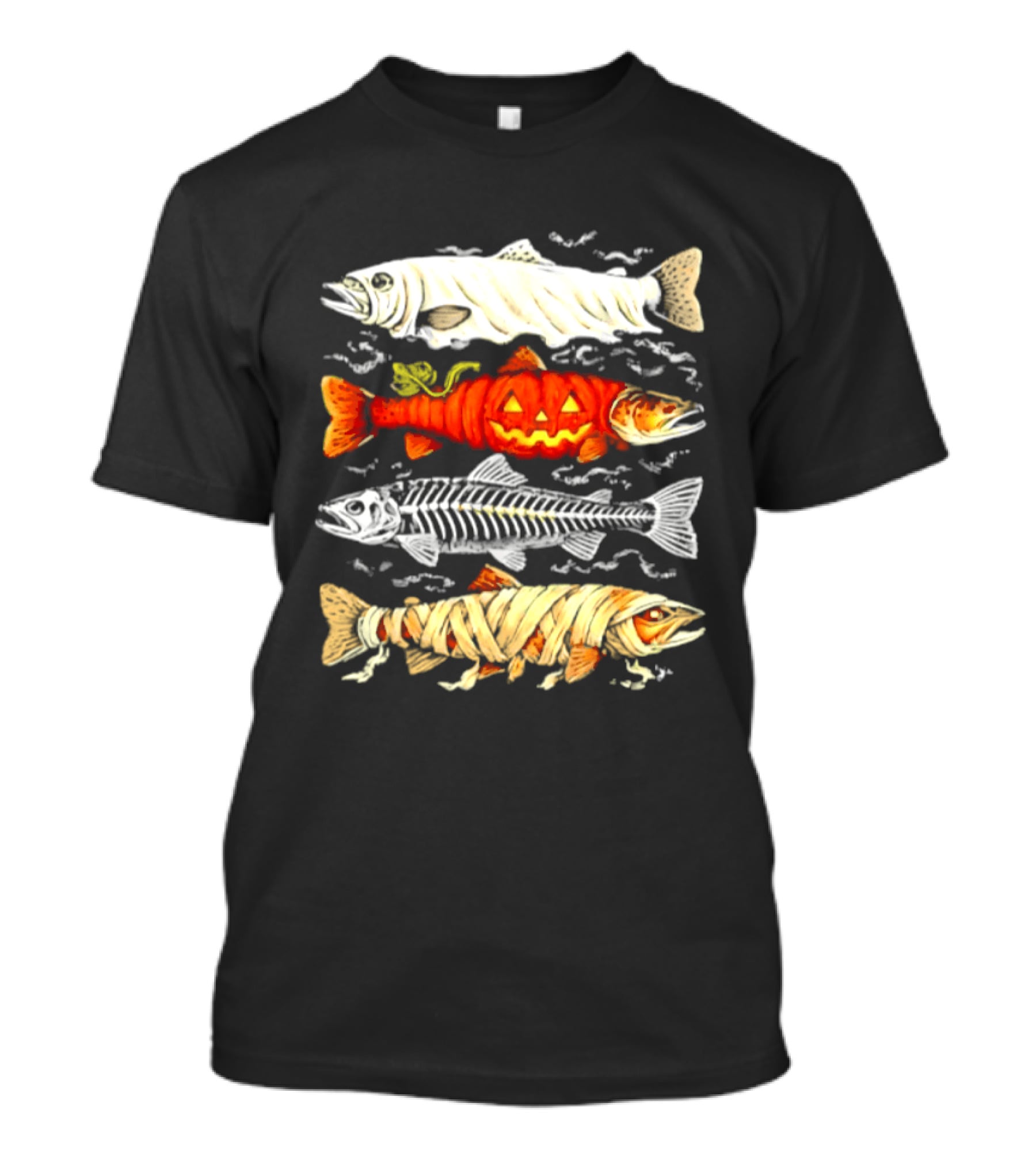 Halloween Pumpkin Mummy Fish Skeleton Trio T-Shirt
