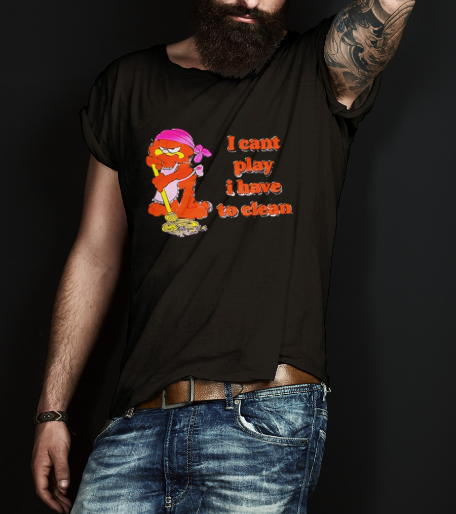 Garfield I Can't Play I Have To Clean Comic Image With Mop And Bandana T-Shirt