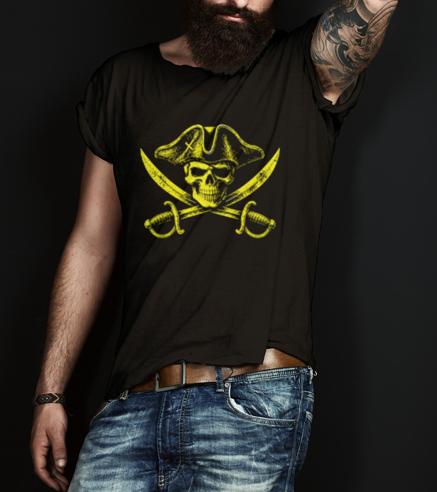 Pirate Skull Crossed Swords Crossbones Yellow T-Shirt