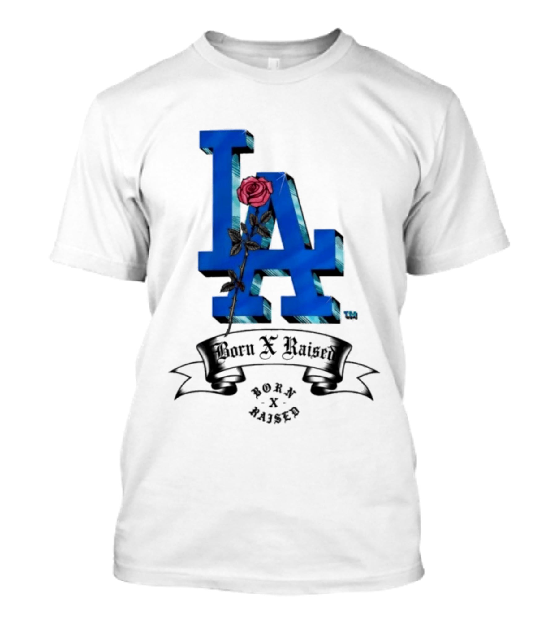 Born X Raised X Los Angeles Dodgers Forever Blue LA Rose T-Shirt