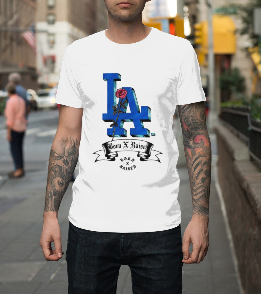Born X Raised X Los Angeles Dodgers Forever Blue LA Rose T-Shirt