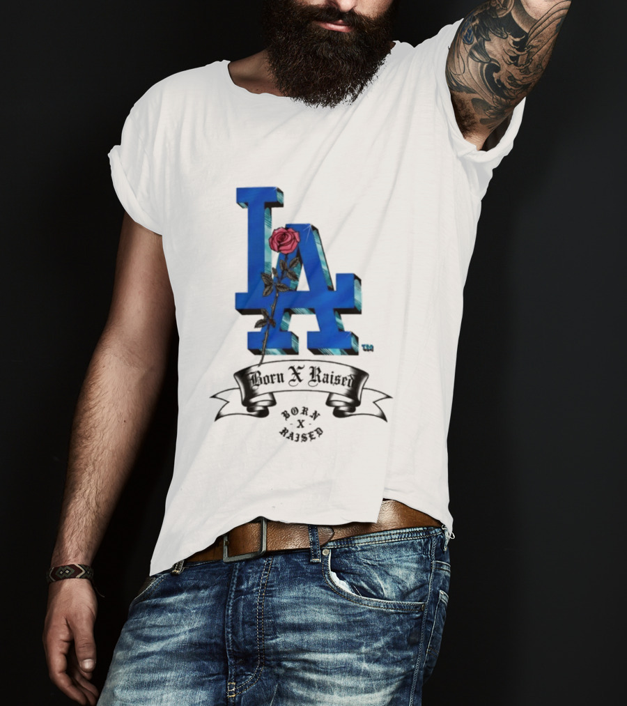 Born X Raised X Los Angeles Dodgers Forever Blue LA Rose T-Shirt
