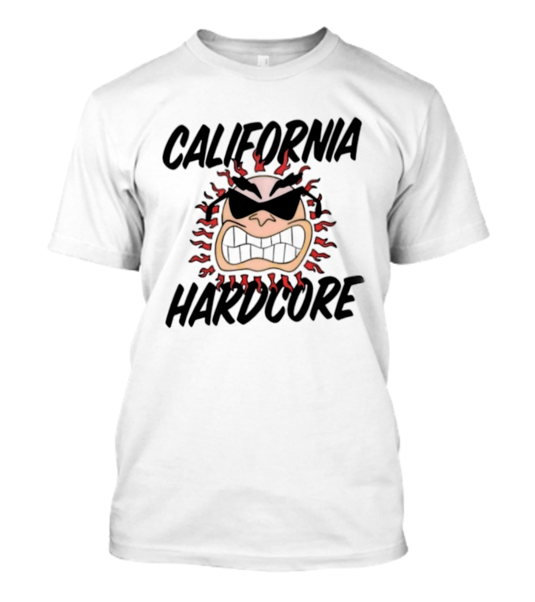 California Hardcore Sun With Sunglasses And Fierce Flames T-Shirt