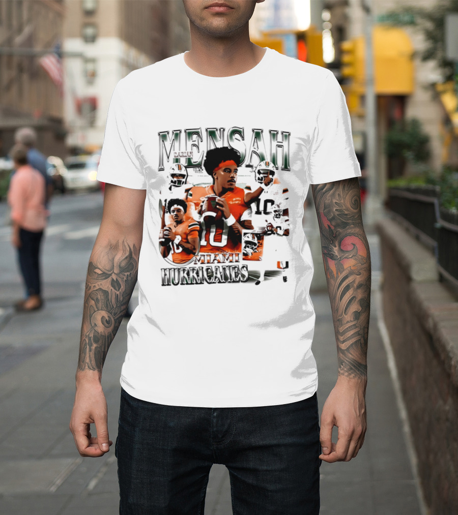 Darian Mensah Miami Hurricanes 10 Football Player Collage T-Shirt