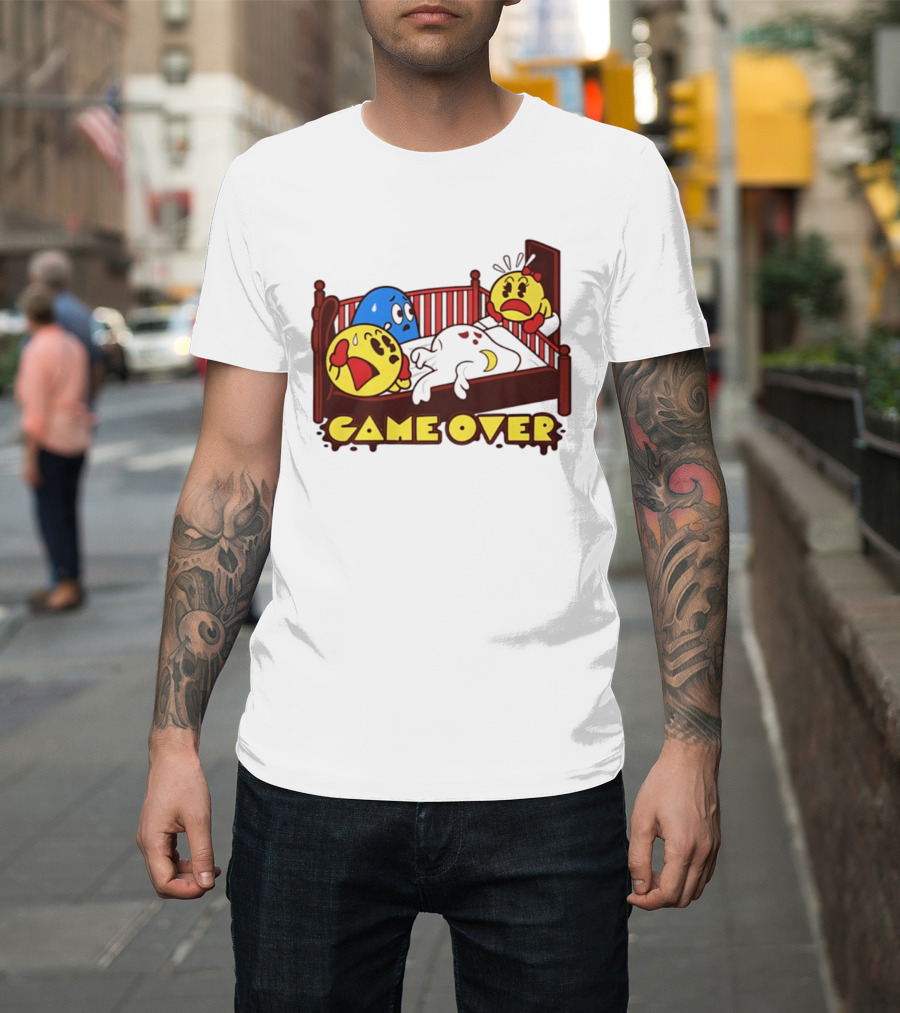 Game Over Halloween Pac Man Ghost Bed Scene T-Shirt