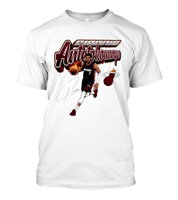 Giannis Antetokounmpo Miami Heat Basketball Cursive Script T-Shirt