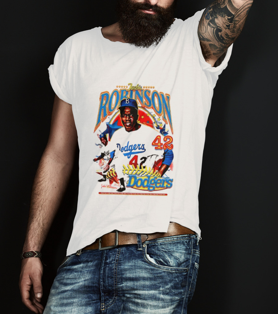 Jackie Robinson Dodgers 42 Legends Baseball Icon Two Sided T-Shirt