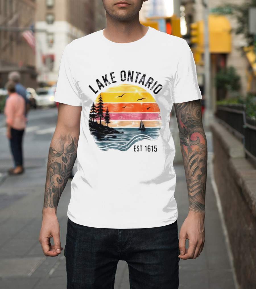 Lake Ontario Est 1615 Great Lakes Nature Sunset Sailing Scene T-Shirt